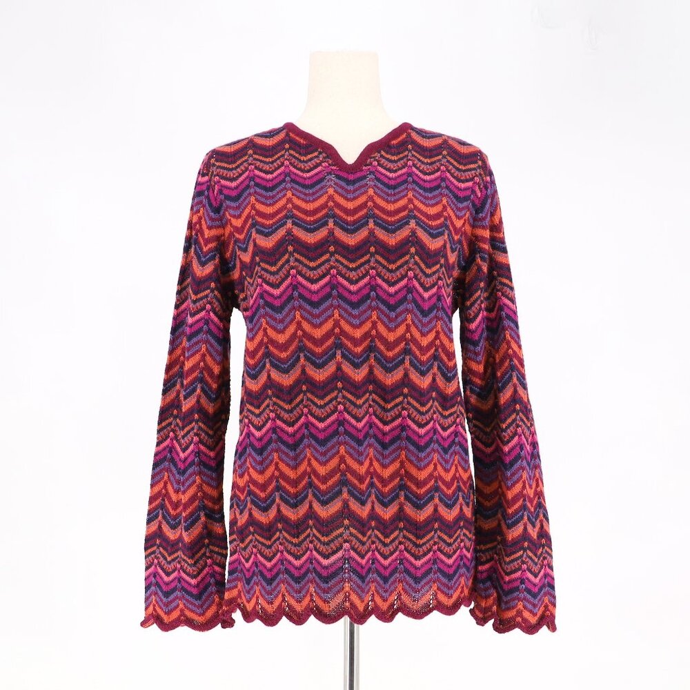 NWT ALPACA III 100% Alpaca Chevron Zig-Zag Scalloped Sweater Multicolor Size M